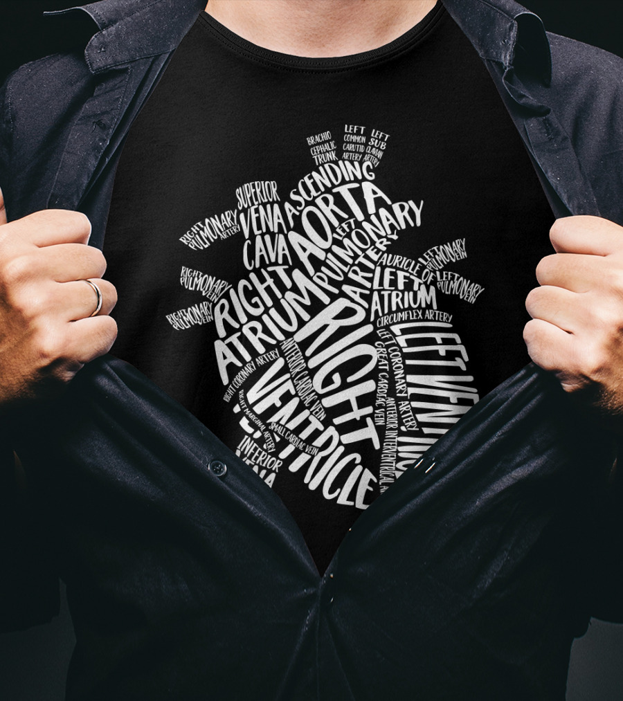 Nurse Heart Right Atrium Aorta Pulmonary Artery Left Ventricle Typography T-Shirt