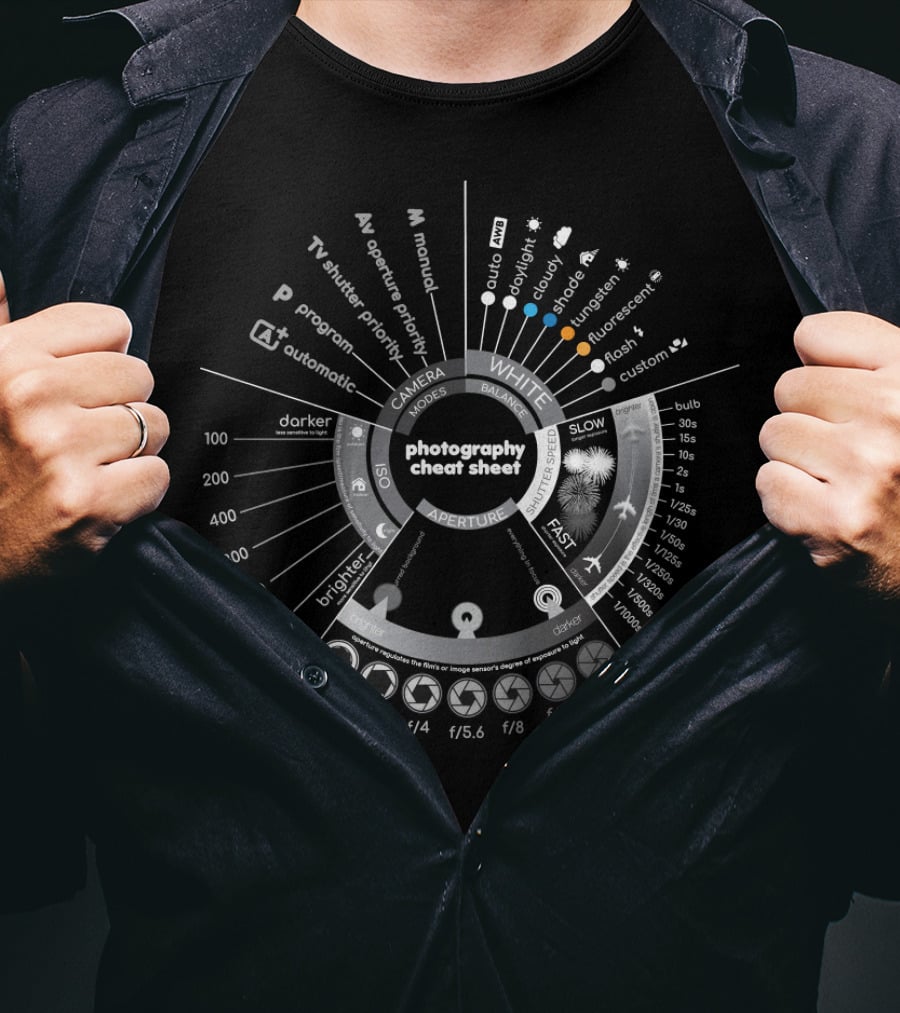 Photography Exposure Settings Guide Aperture And Shutter Speed Information Chart T-Shirt