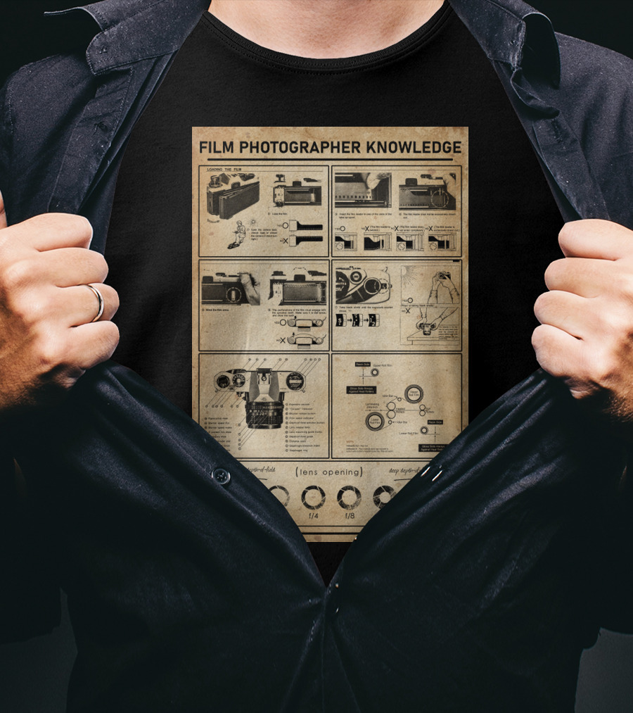 Film Photographer Knowledge Vintage Camera Instructions Lens Aperture Guide T-Shirt