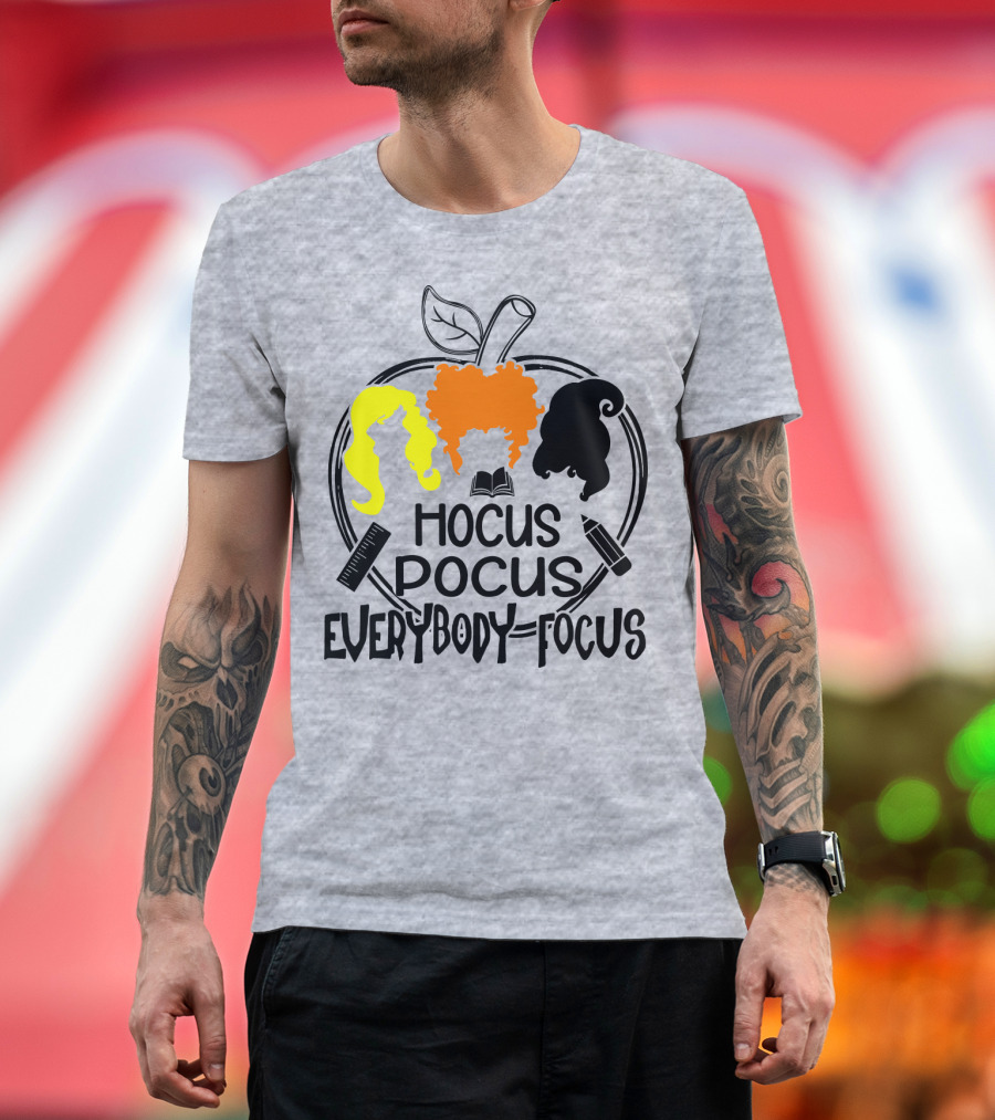 Hocus Pocus Everybody Focus Apple Hair Silhouettes Book Pencil Ruler T-Shirt