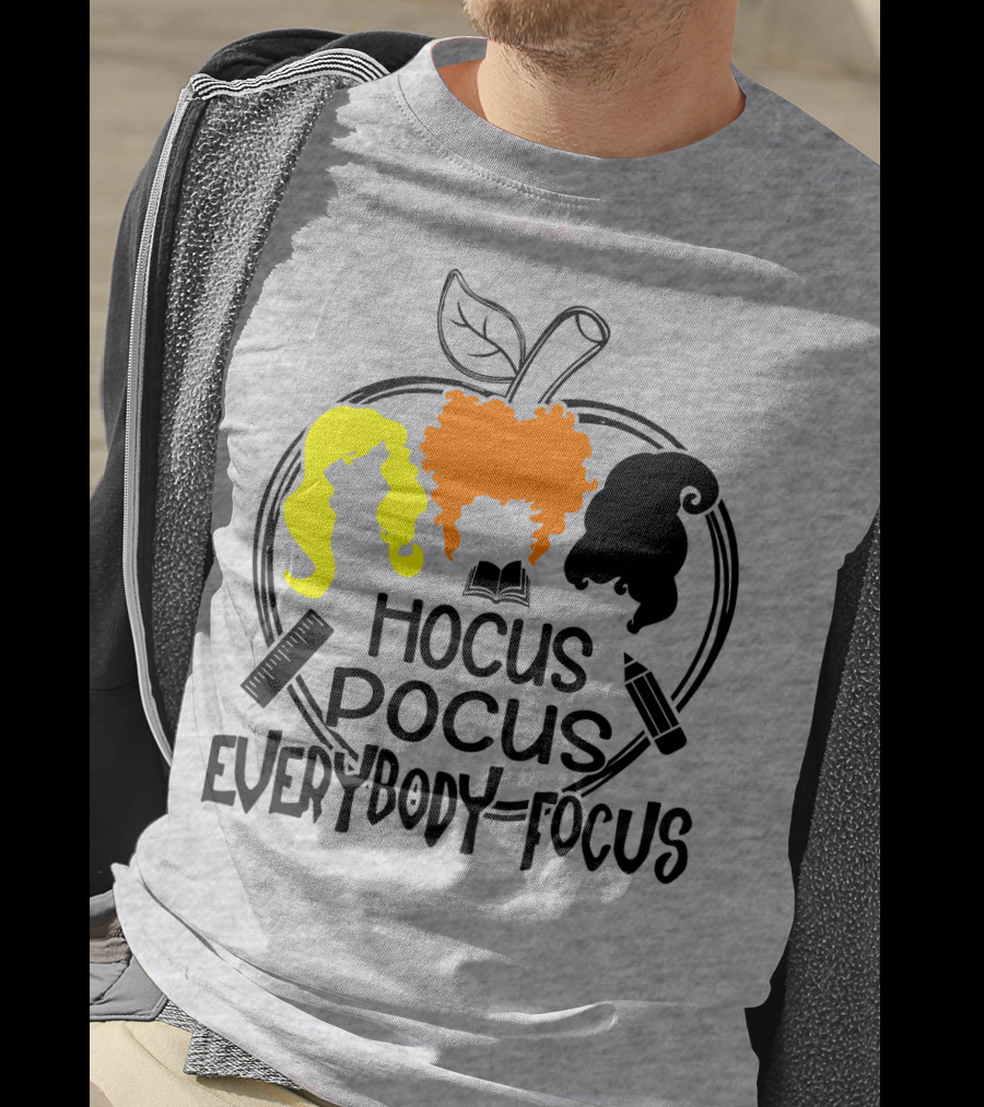 Hocus Pocus Everybody Focus Apple Hair Silhouettes Book Pencil Ruler T-Shirt