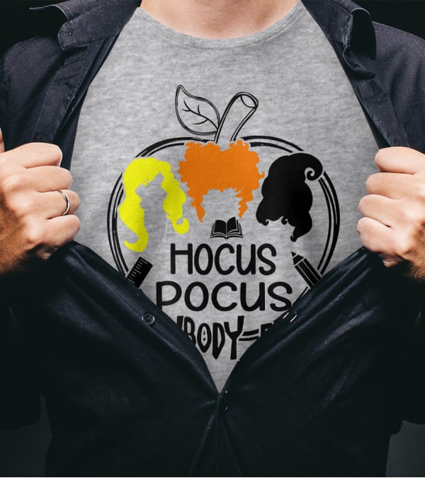 Hocus Pocus Everybody Focus Apple Hair Silhouettes Book Pencil Ruler T-Shirt