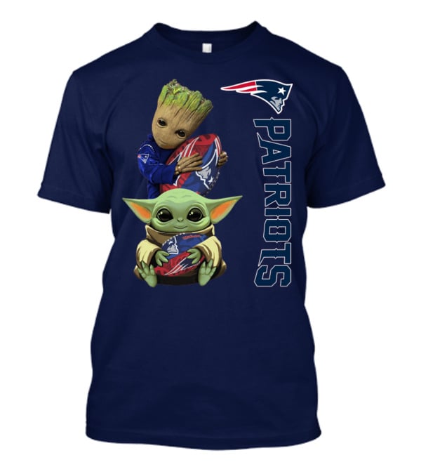Patriots Groot And Baby Yoda With New England Football T-Shirt