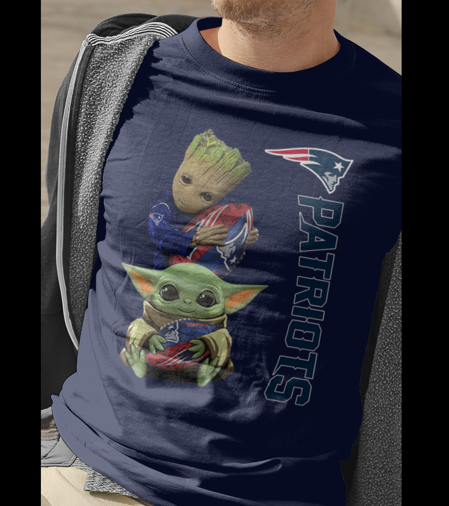 Patriots Groot And Baby Yoda With New England Football T-Shirt