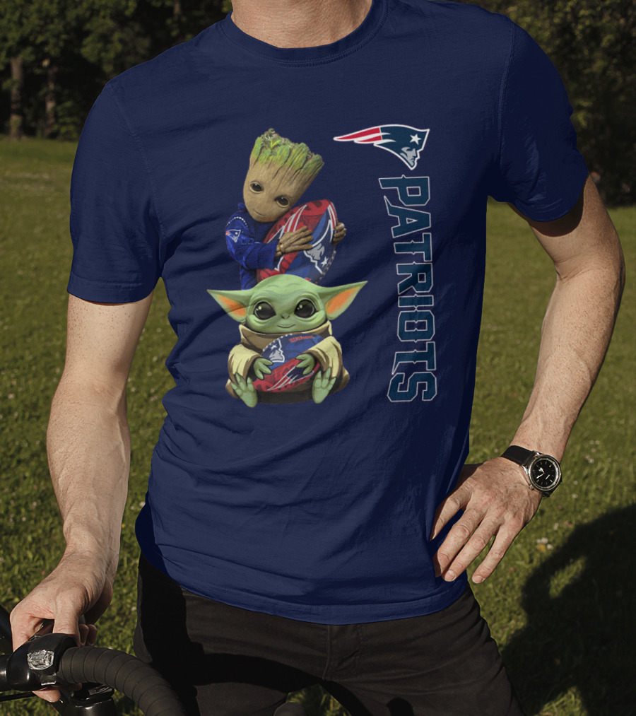 Patriots Groot And Baby Yoda With New England Football T-Shirt