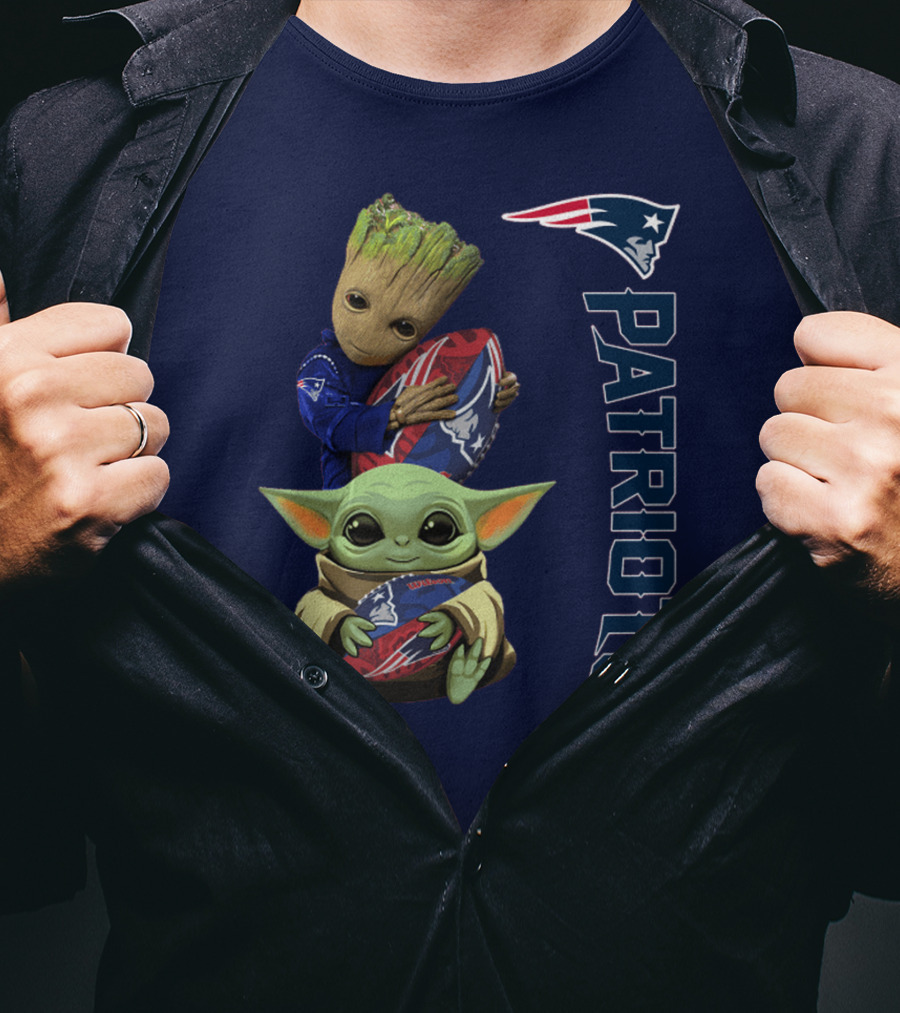 Patriots Groot And Baby Yoda With New England Football T-Shirt