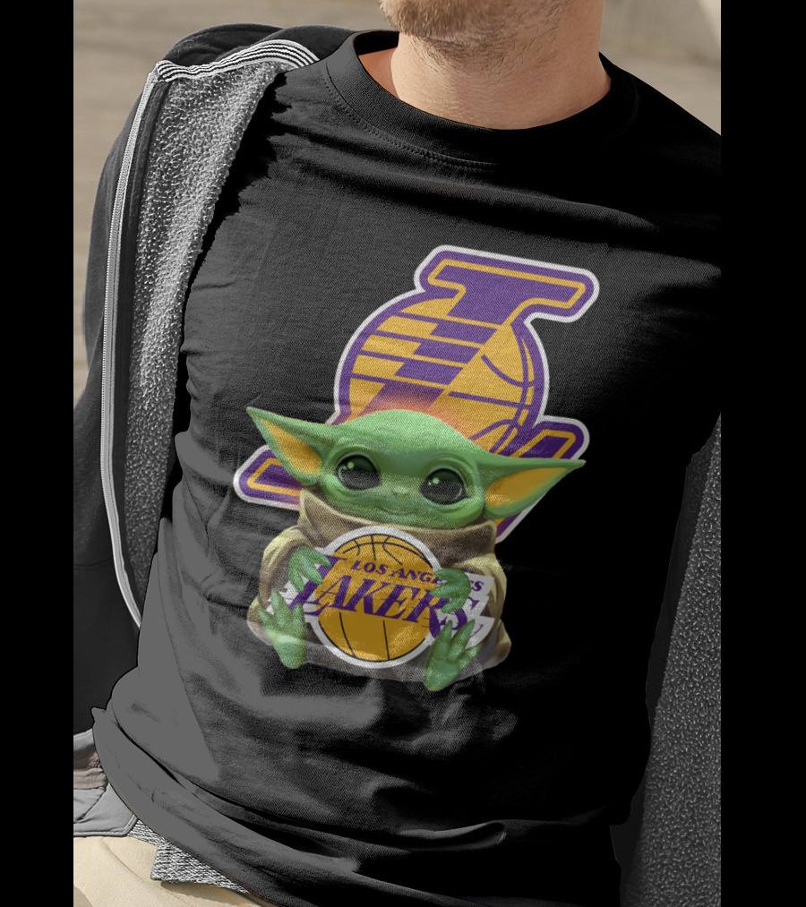 Los Angeles Lakers Baby Yoda Holding Basketball T-Shirt