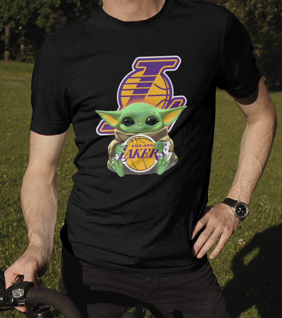 Los Angeles Lakers Baby Yoda Holding Basketball T-Shirt