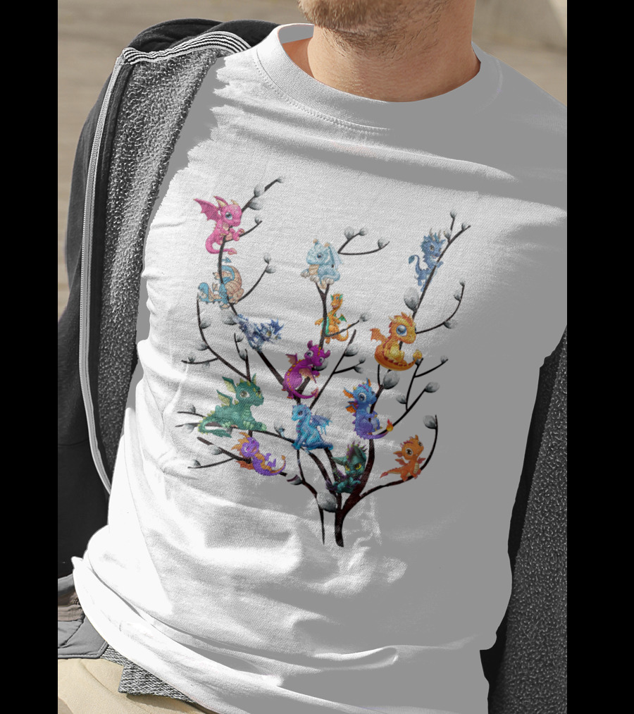 Dragons On Willow Branch With Colorful Baby Dragons T-Shirt