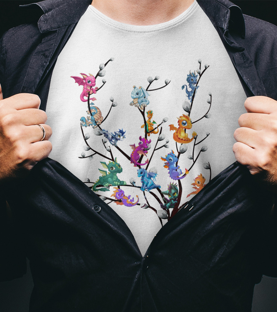 Dragons On Willow Branch With Colorful Baby Dragons T-Shirt