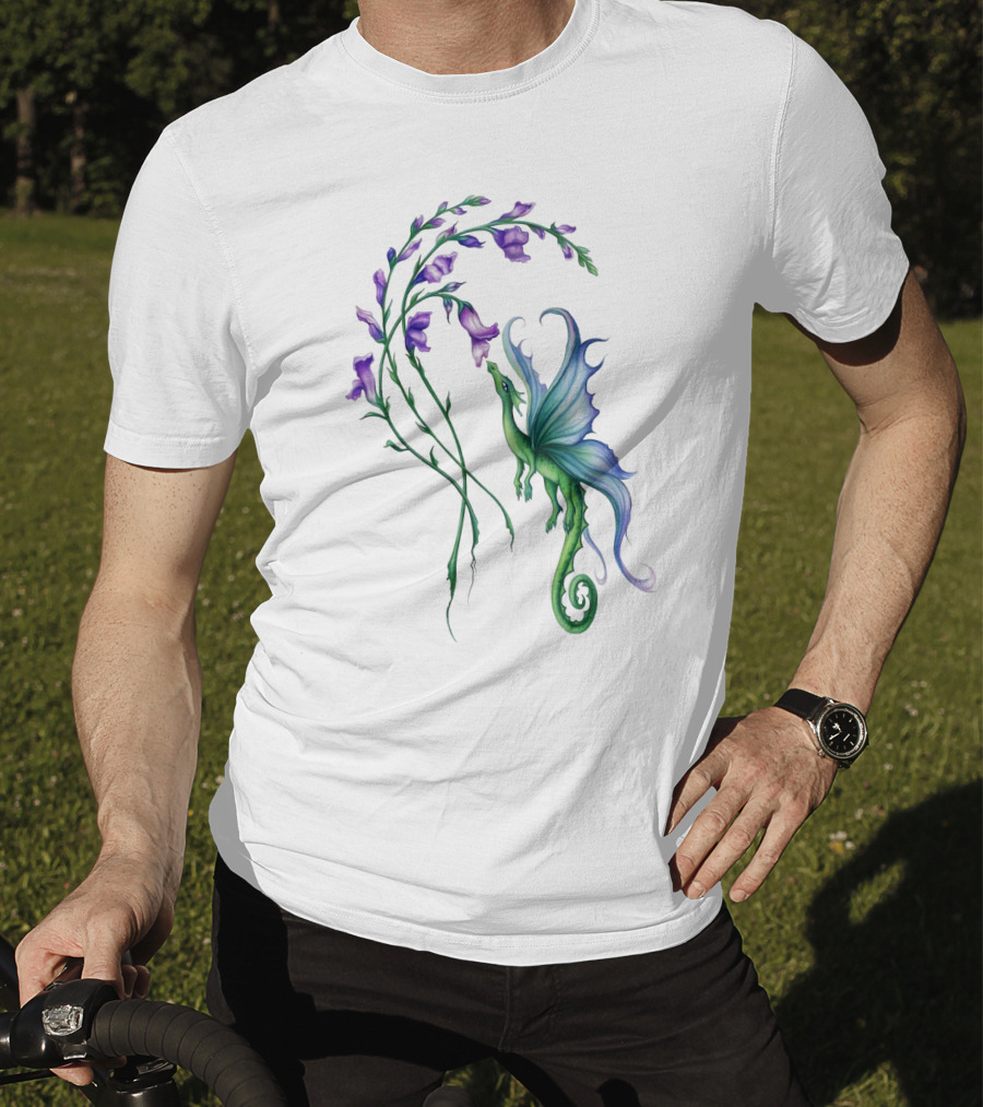Flying Dragon And Purple Flowers T-Shirt