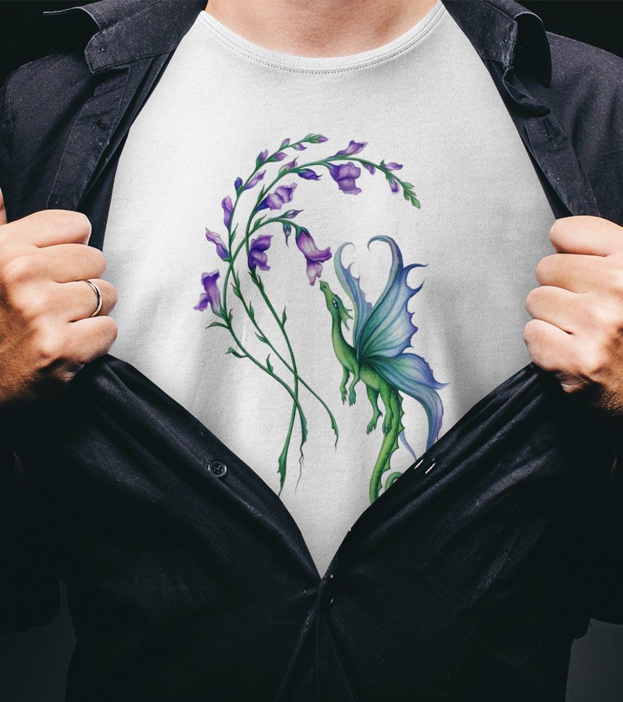Flying Dragon And Purple Flowers T-Shirt