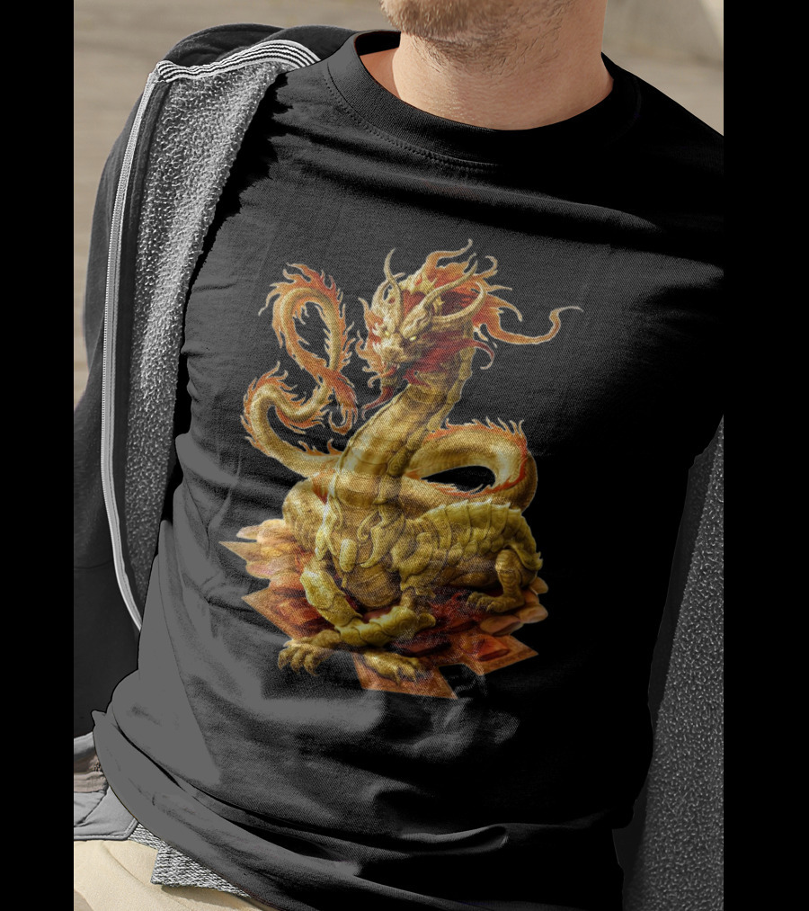 Chinese Dragon Golden Serpent Ember Glow T-Shirt