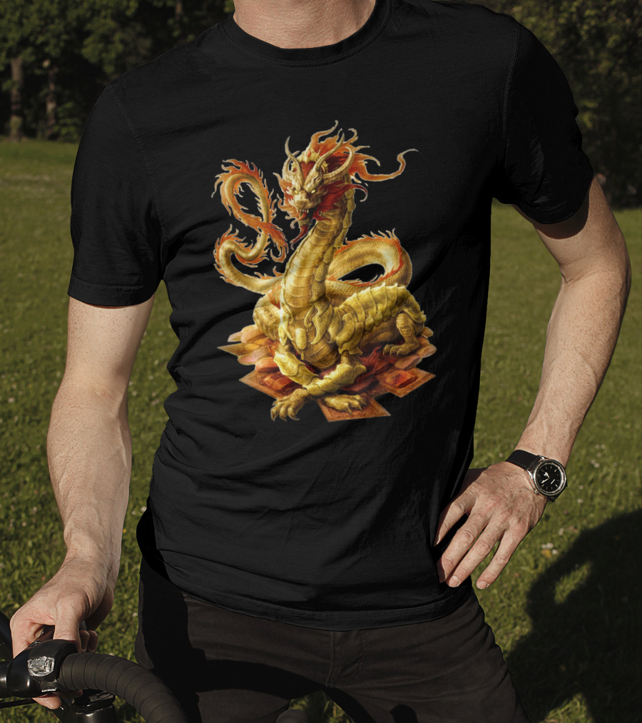 Chinese Dragon Golden Serpent Ember Glow T-Shirt