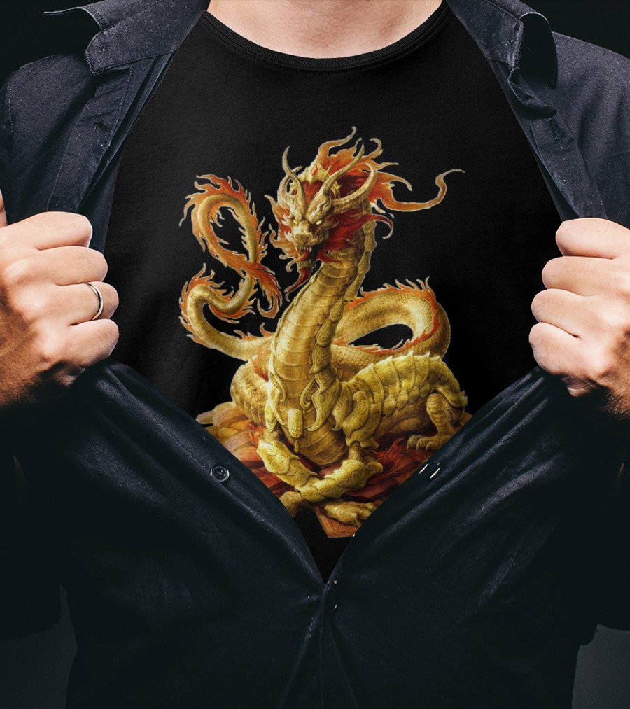 Chinese Dragon Golden Serpent Ember Glow T-Shirt
