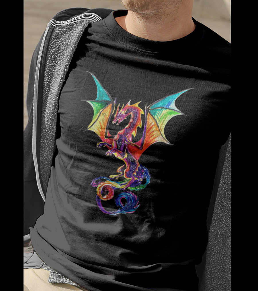 Colorful Rainbow Dragon Multicolored Wings T-Shirt