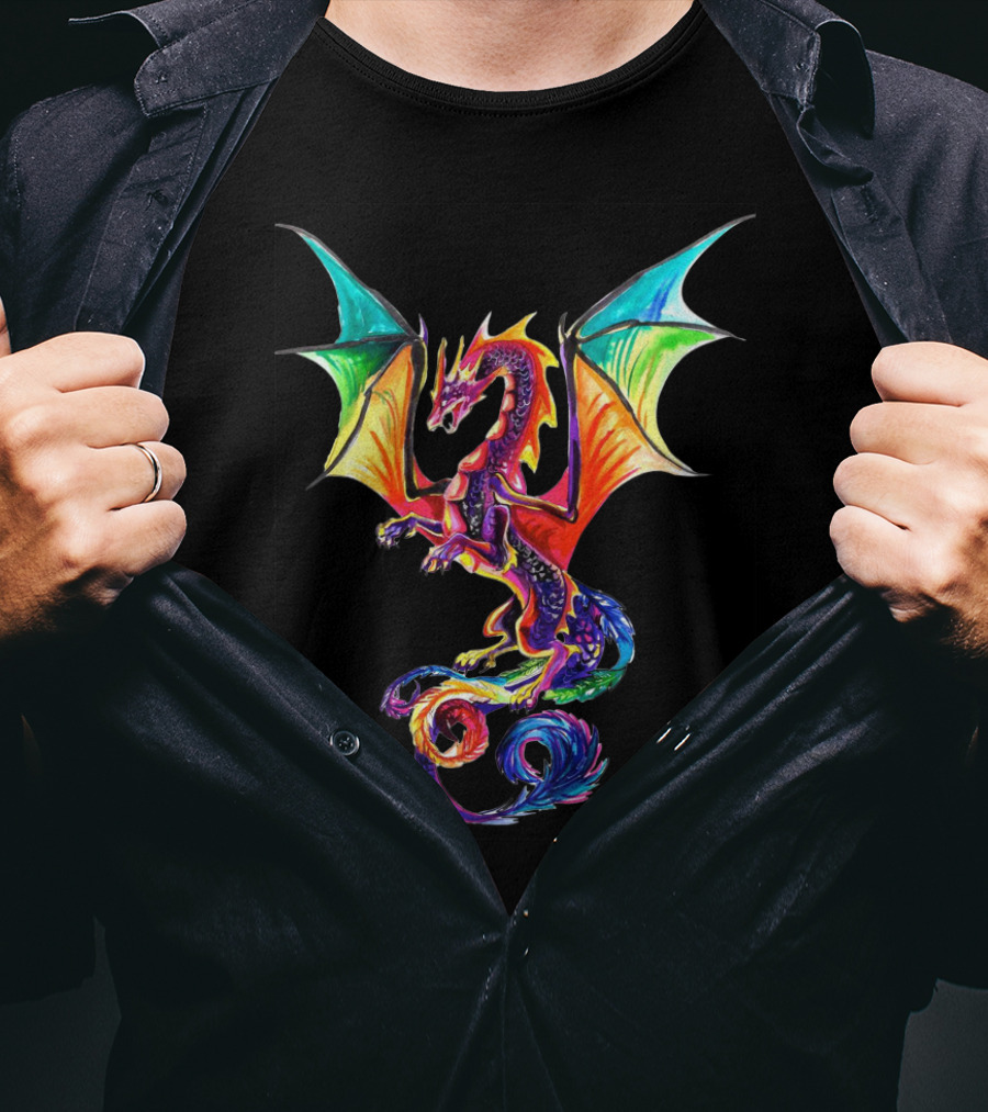 Colorful Rainbow Dragon Multicolored Wings T-Shirt