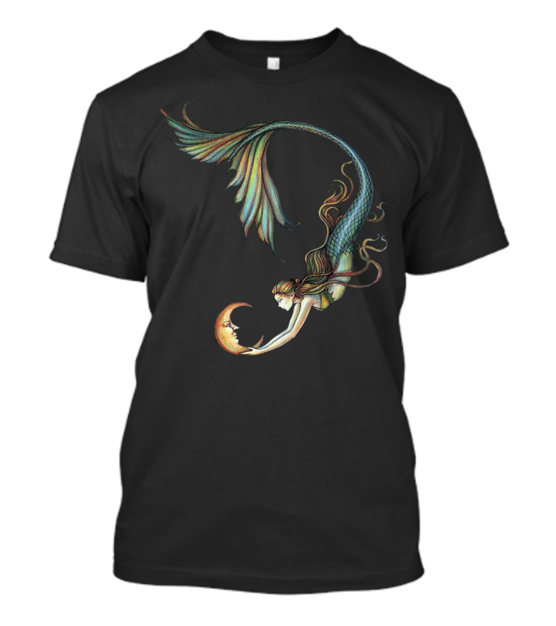 Mermaid Embrace With Smiling Crescent Moon T-Shirt