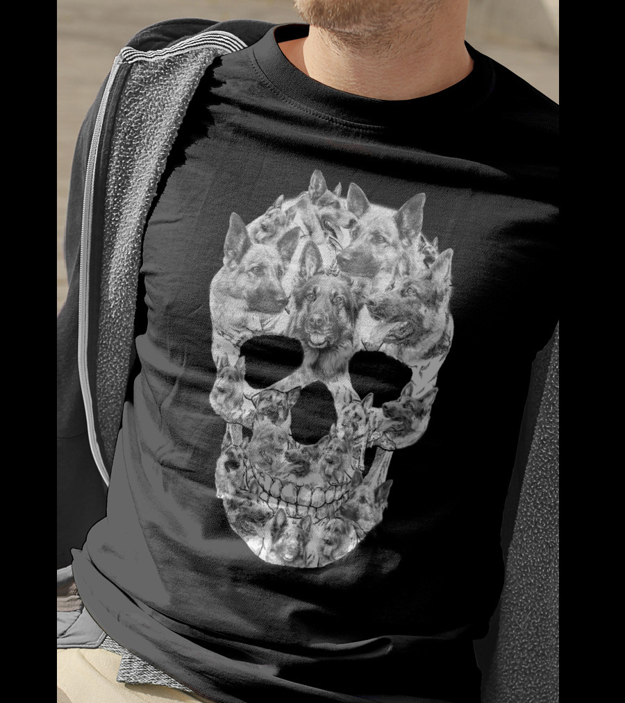 German Shepherd Skull Art Collage T-Shirt