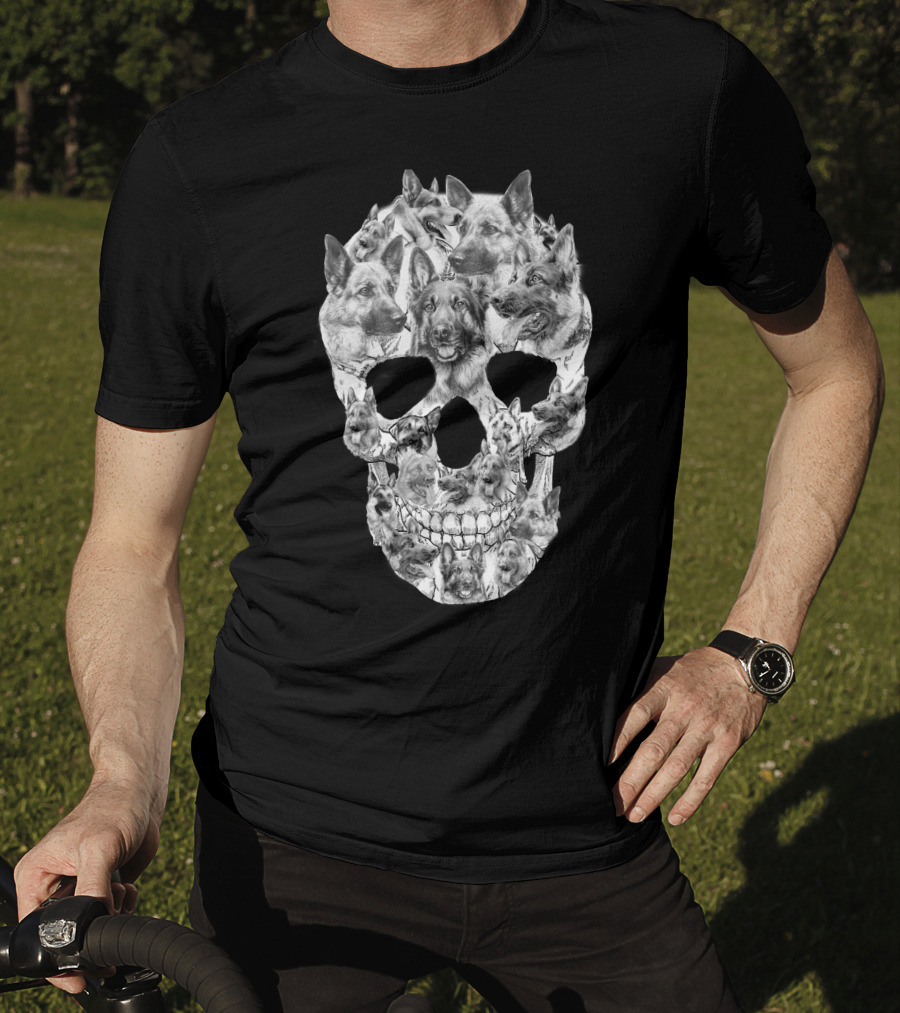 German Shepherd Skull Art Collage T-Shirt