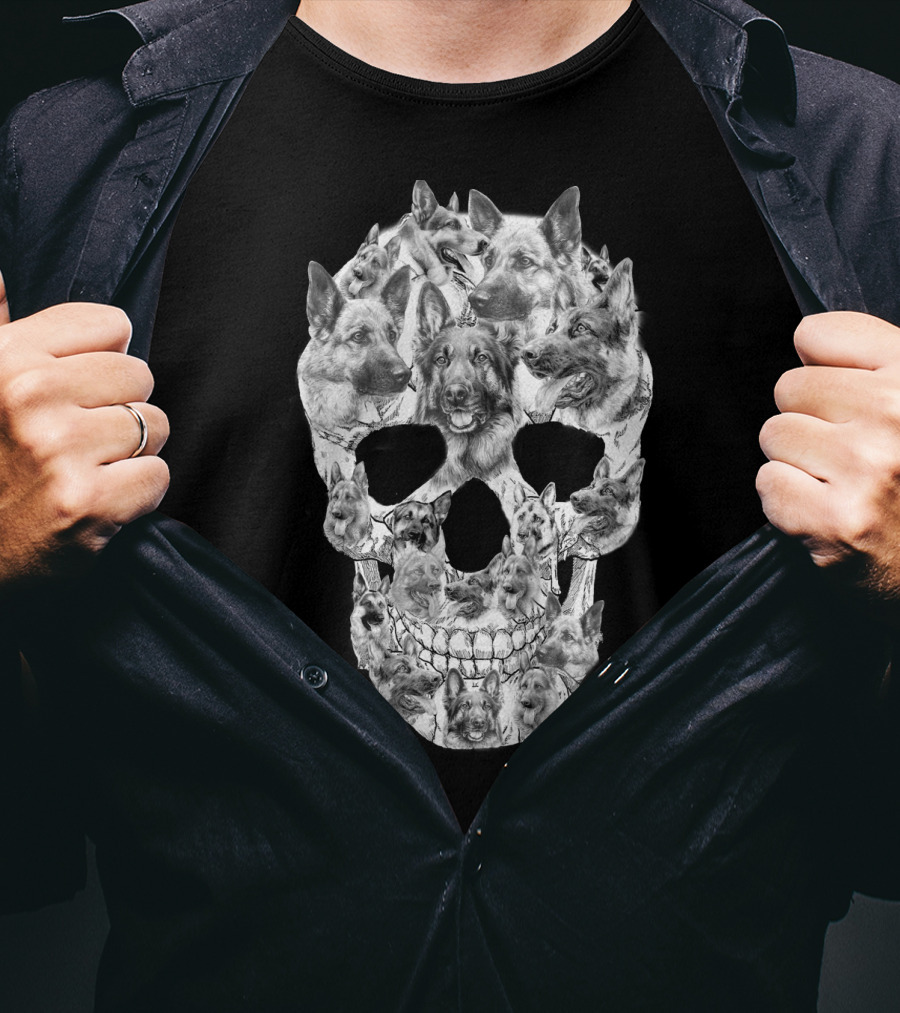 German Shepherd Skull Art Collage T-Shirt