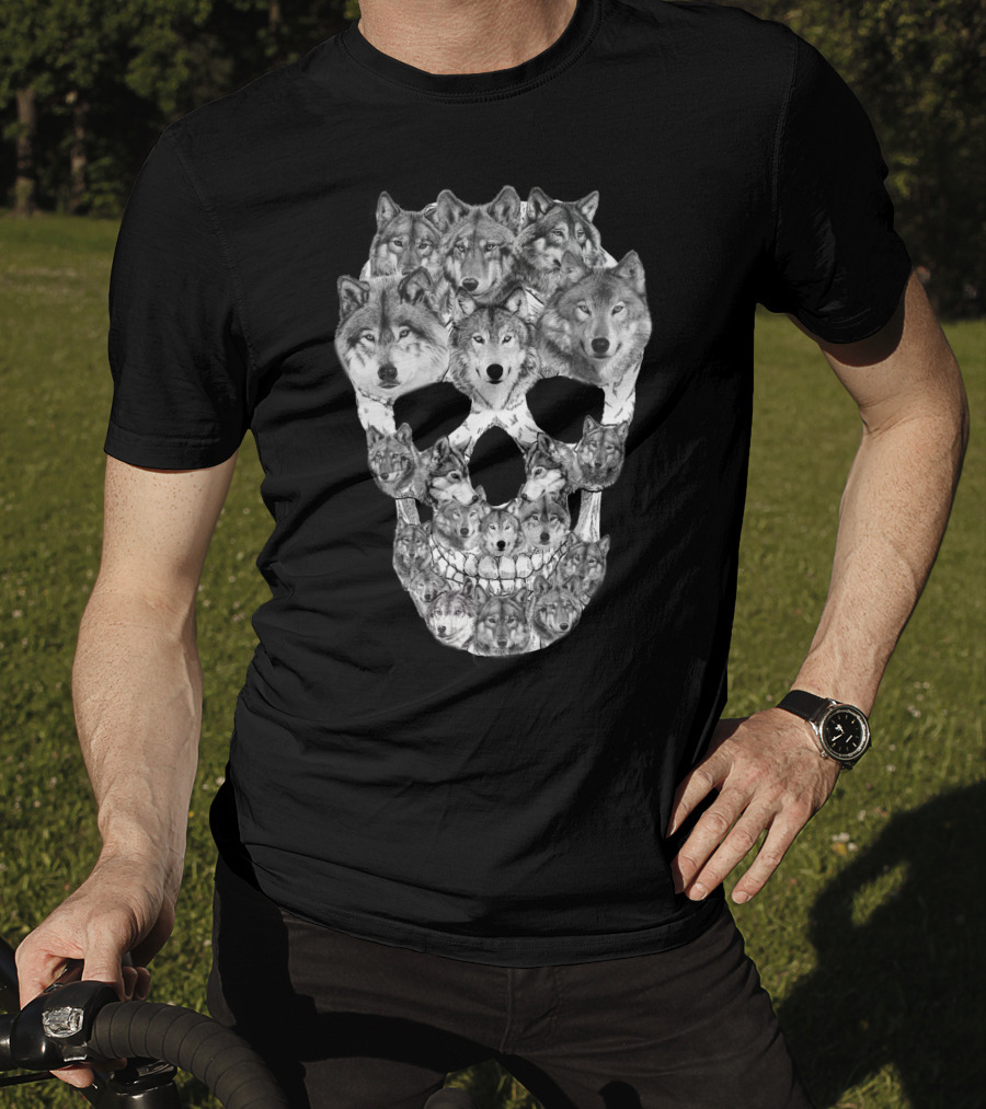 Wolf Skull Faces In Skull Formation T-Shirt