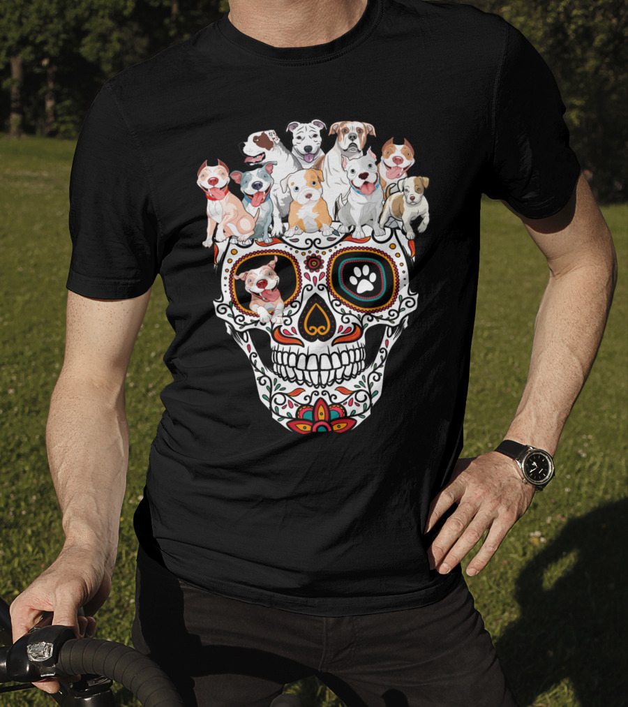 Pitbull Dog Sugar Skull T-Shirt