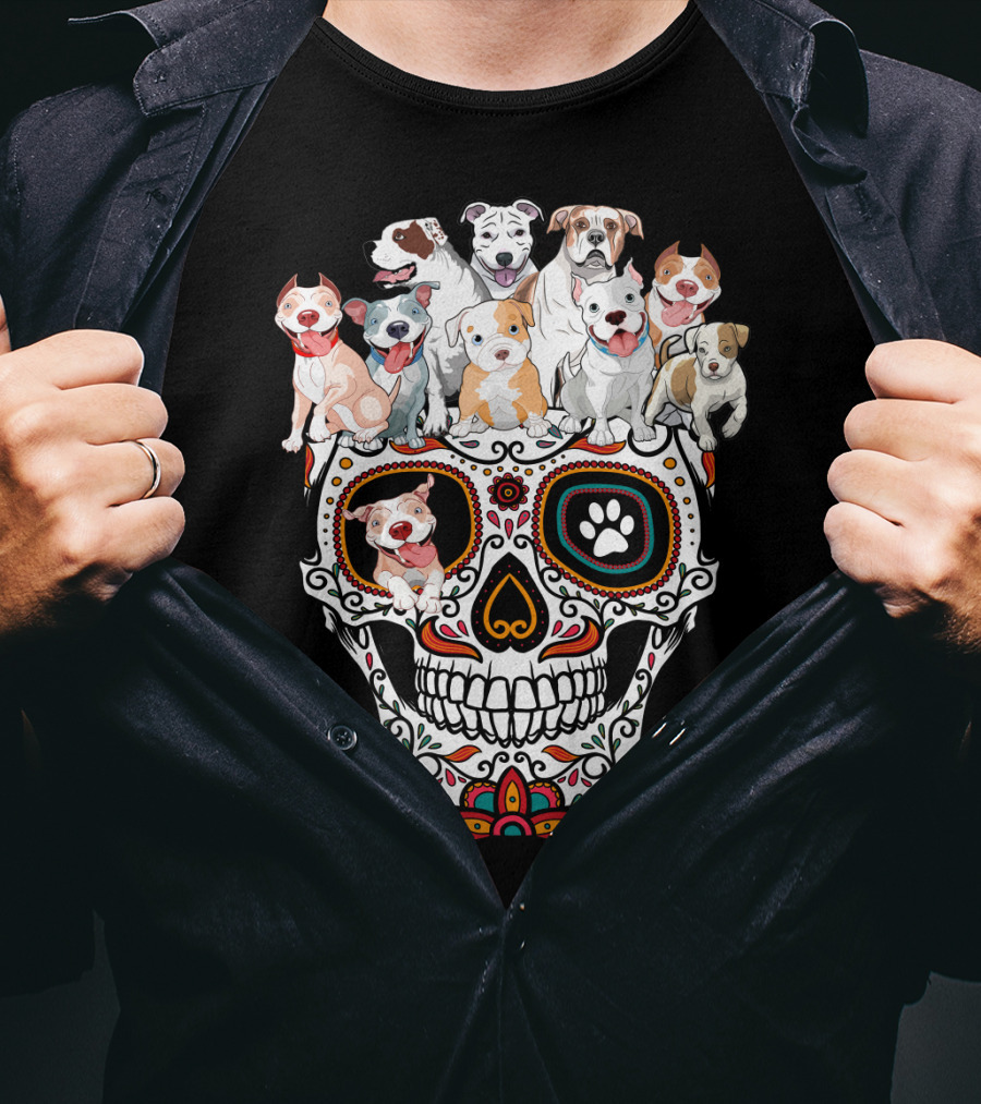 Pitbull Dog Sugar Skull T-Shirt