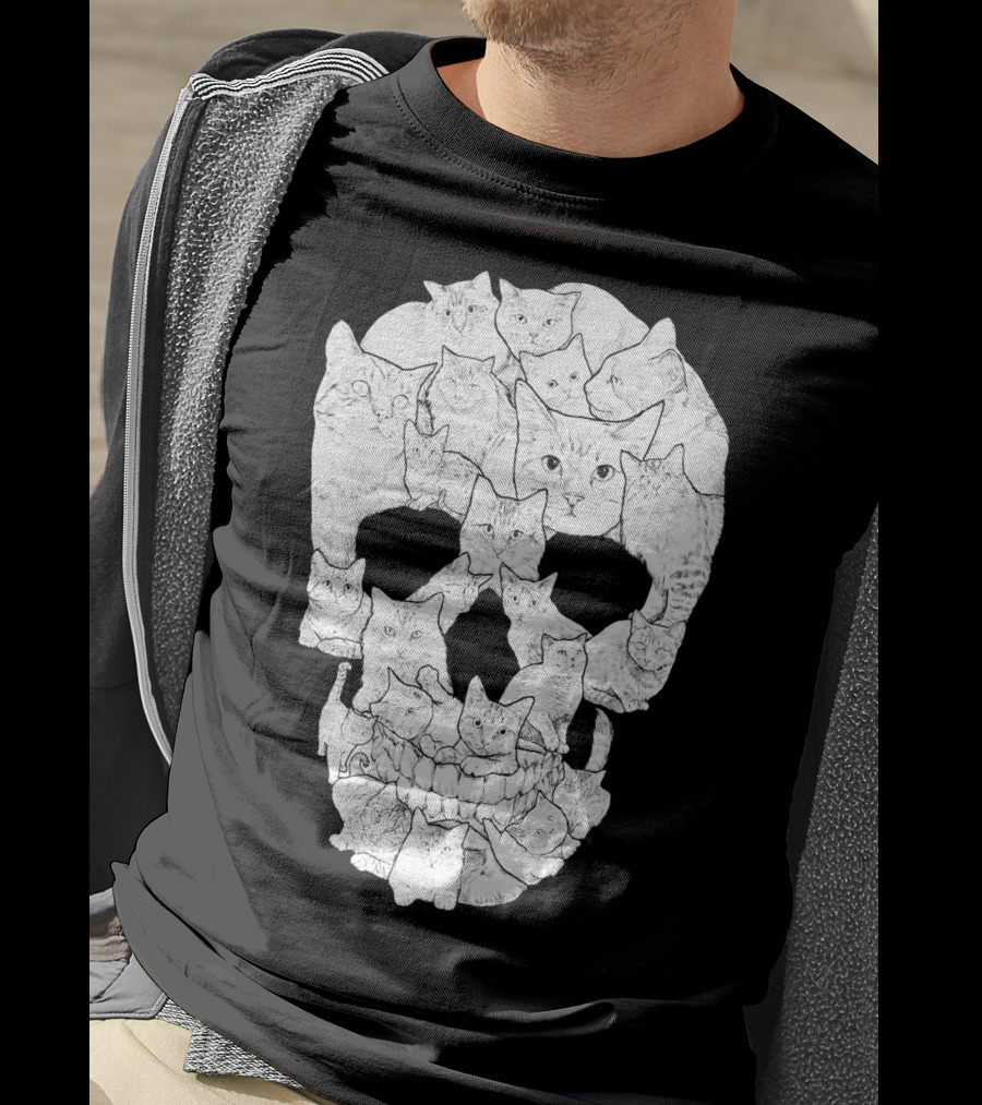 Skull Cats Optical Illusion Cat Face Skull Compilation T-Shirt