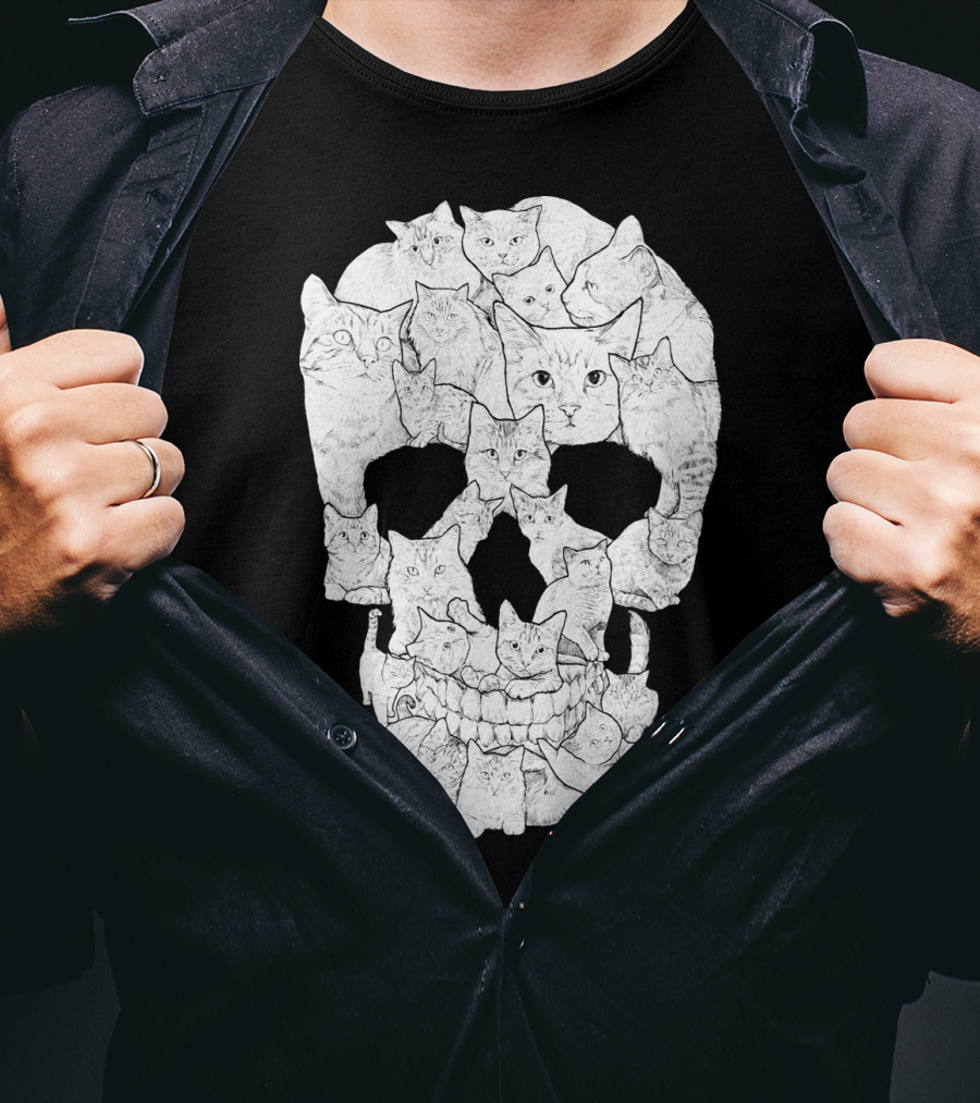 Skull Cats Optical Illusion Cat Face Skull Compilation T-Shirt
