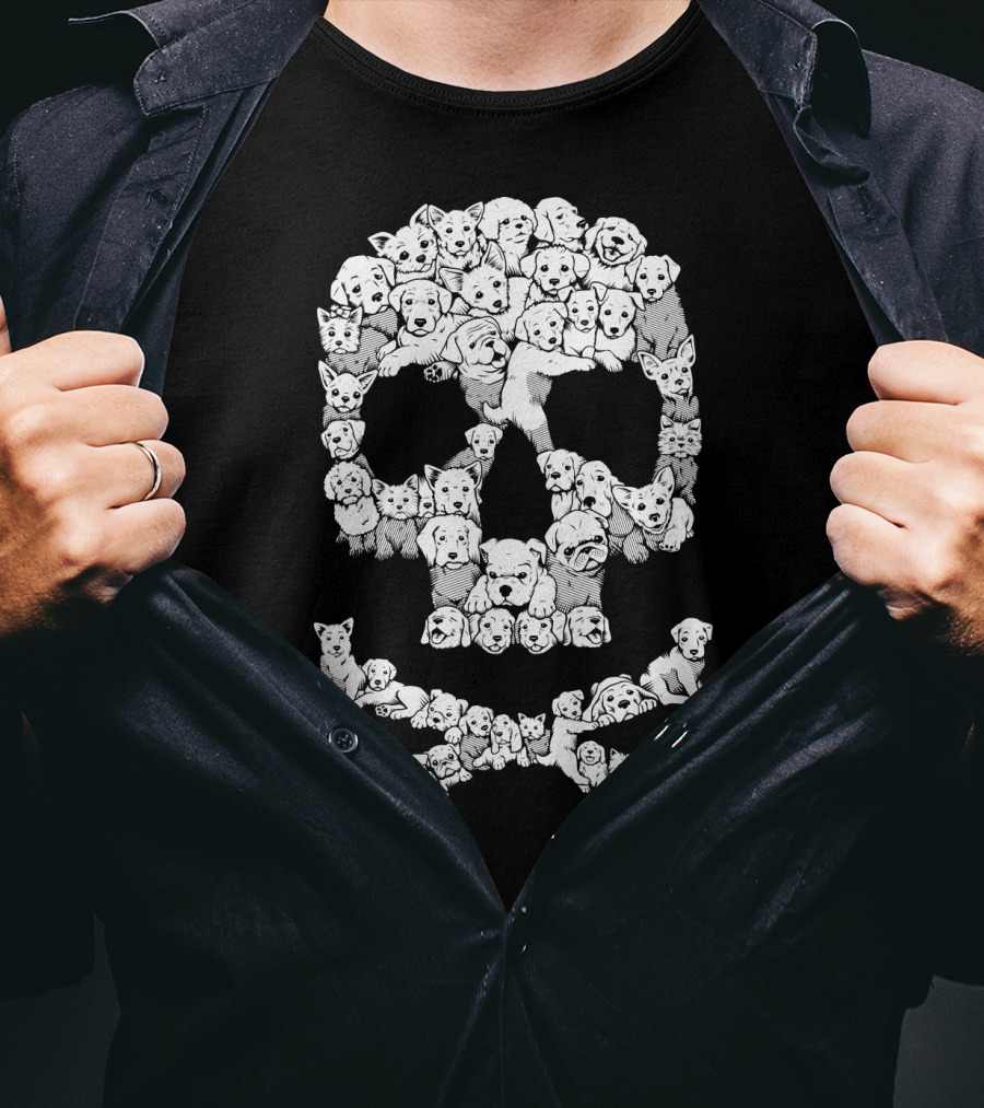 Skull Made Of Playful Puppies And Dogs T-Shirt