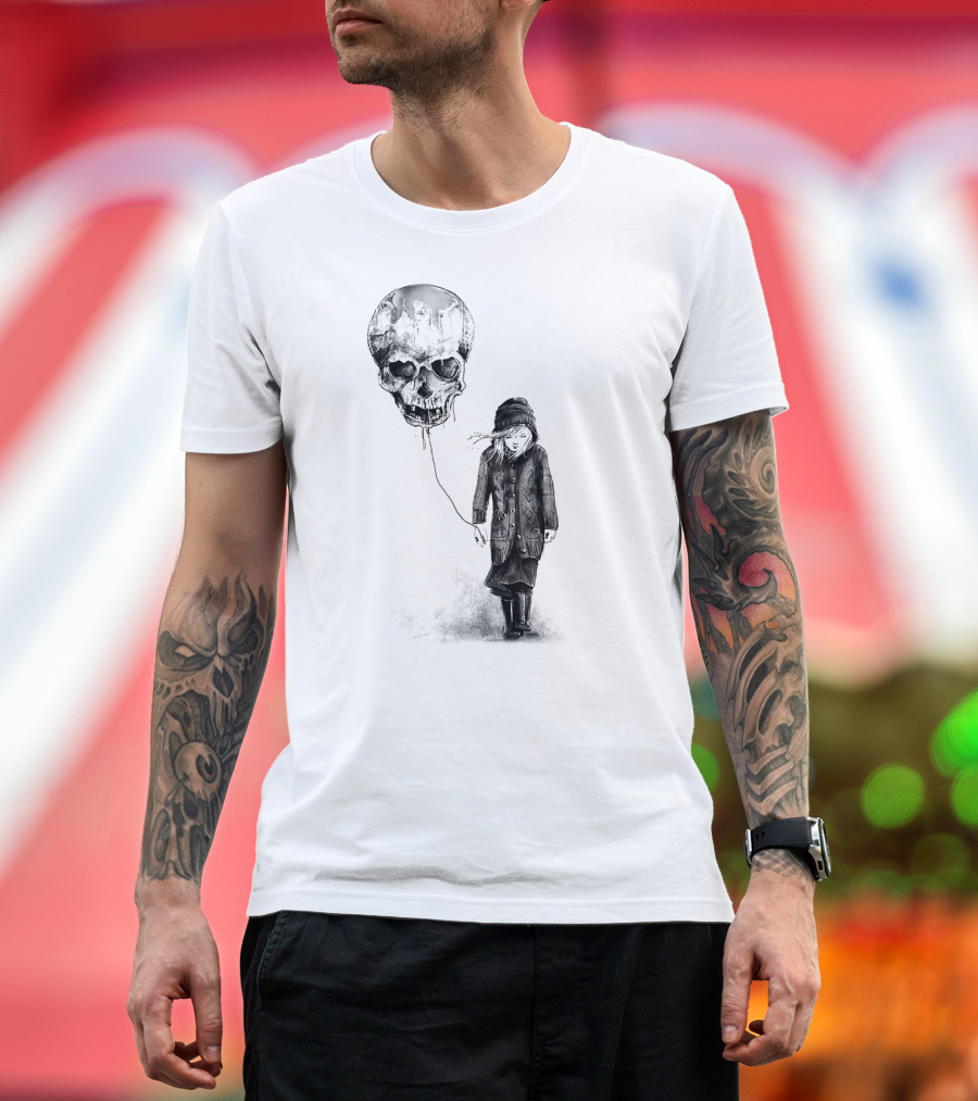 Skull Balloon Drifting With Somber Child T-Shirt