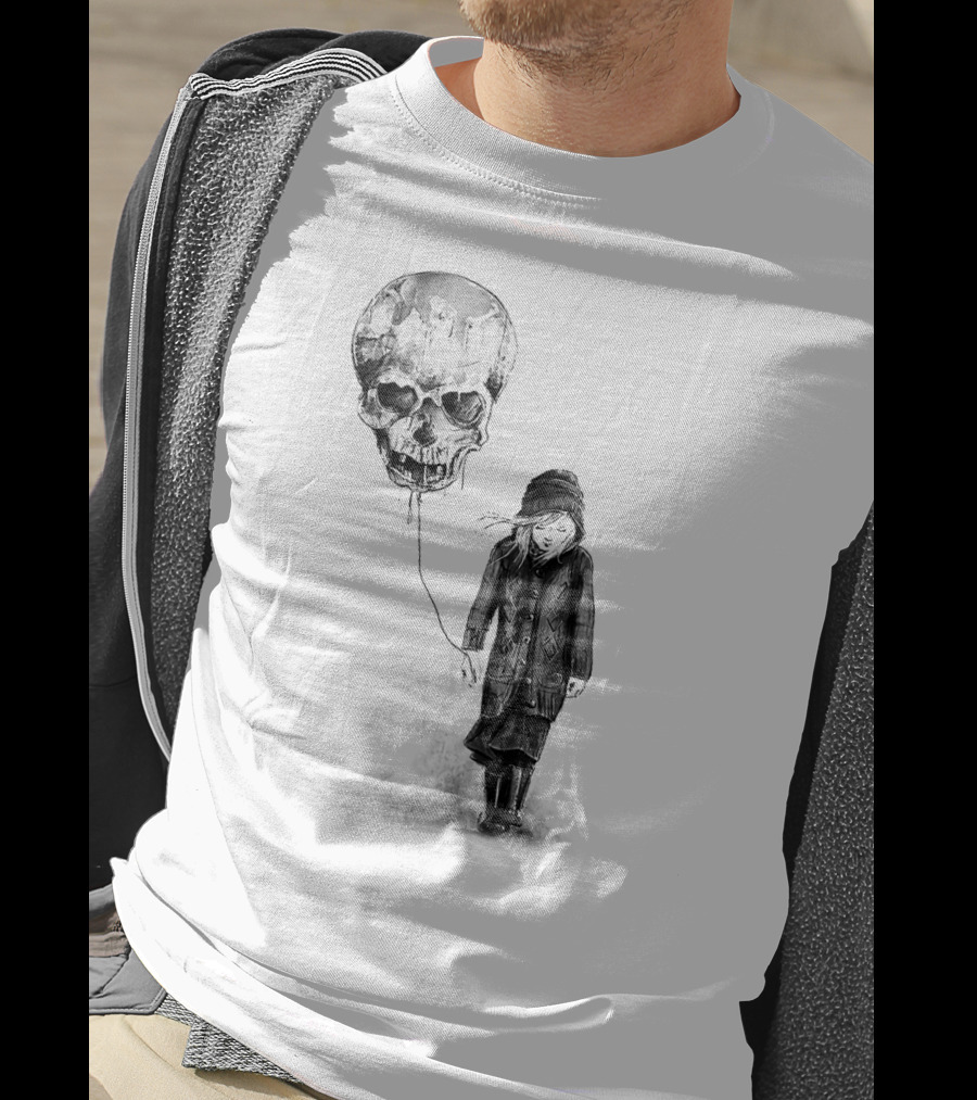 Skull Balloon Drifting With Somber Child T-Shirt