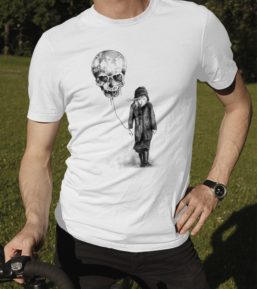 Skull Balloon Drifting With Somber Child T-Shirt