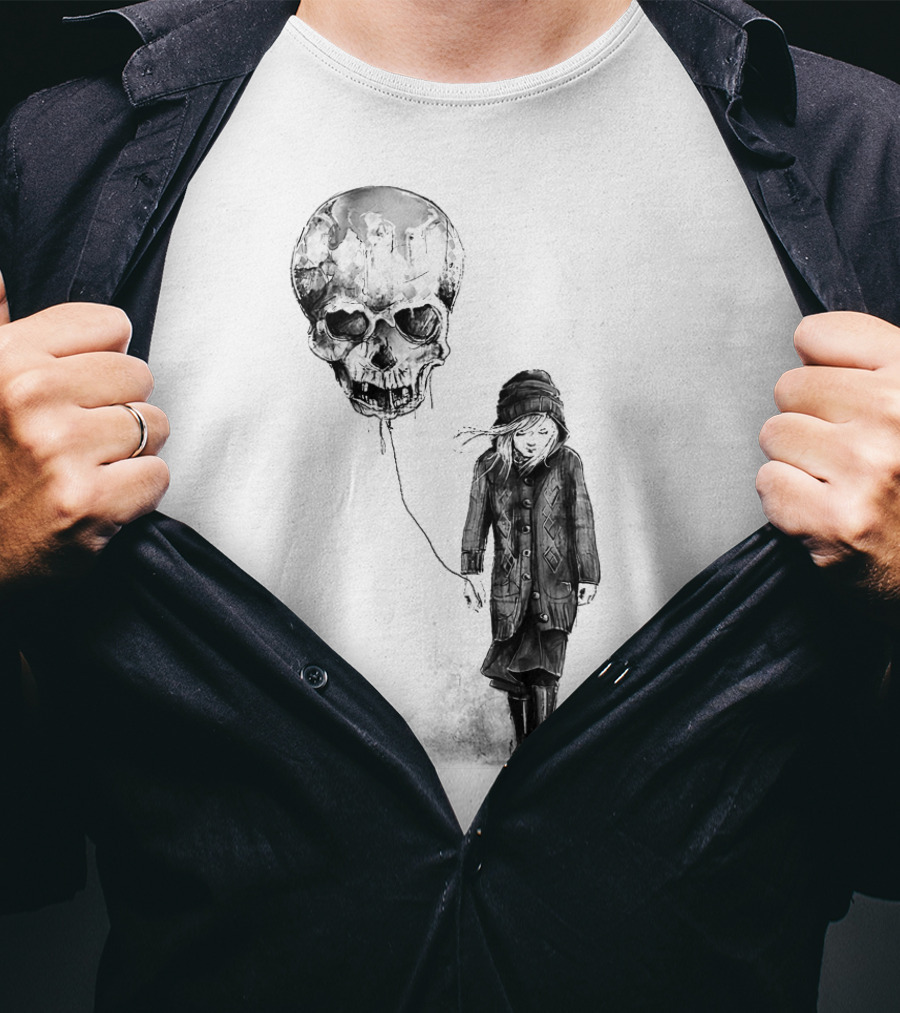 Skull Balloon Drifting With Somber Child T-Shirt