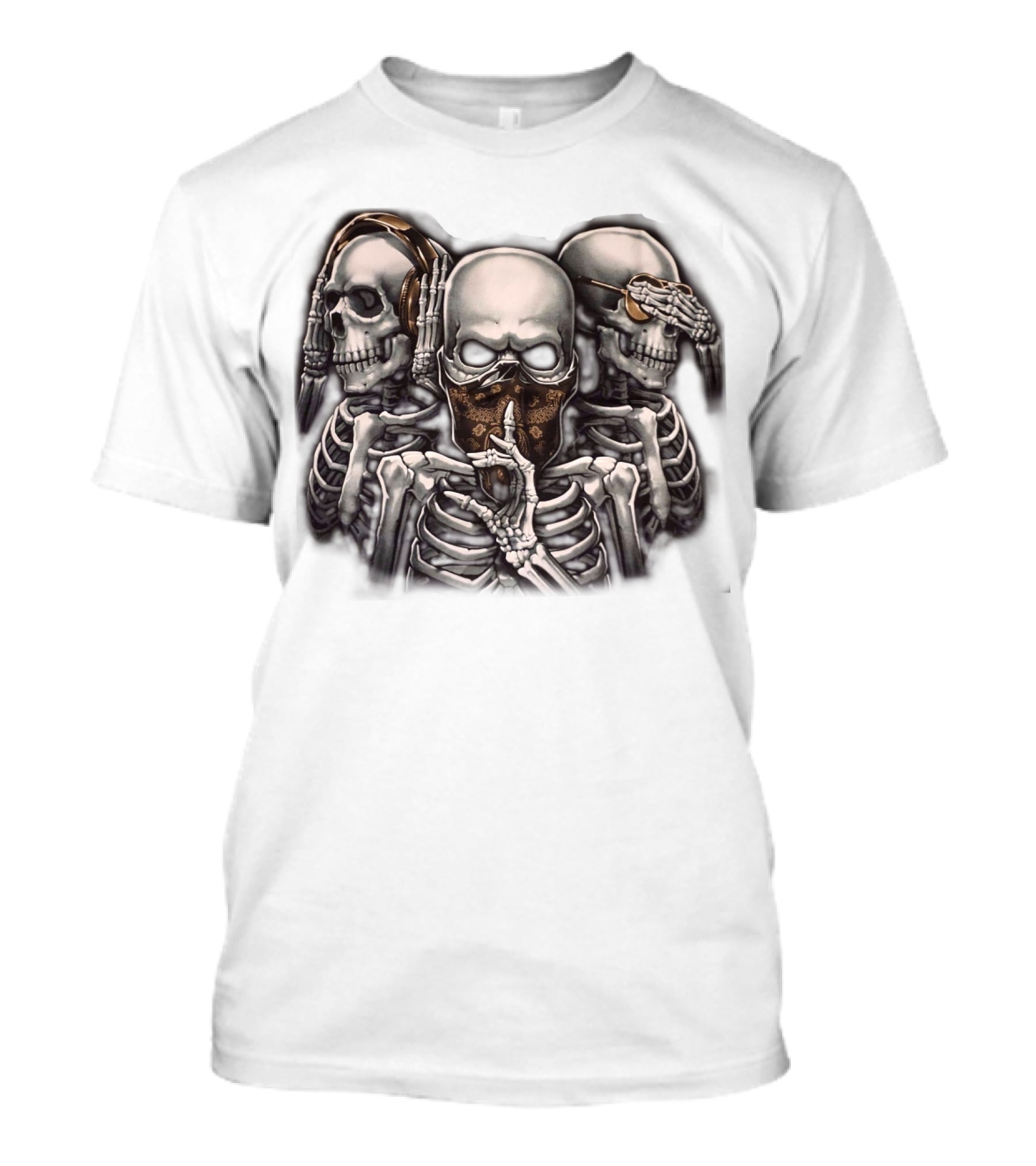 Skull Skeletons With Headphones And Bandana T-Shirt