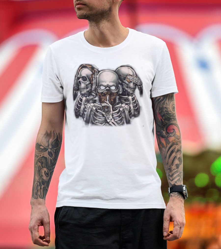 Skull Skeletons With Headphones And Bandana T-Shirt