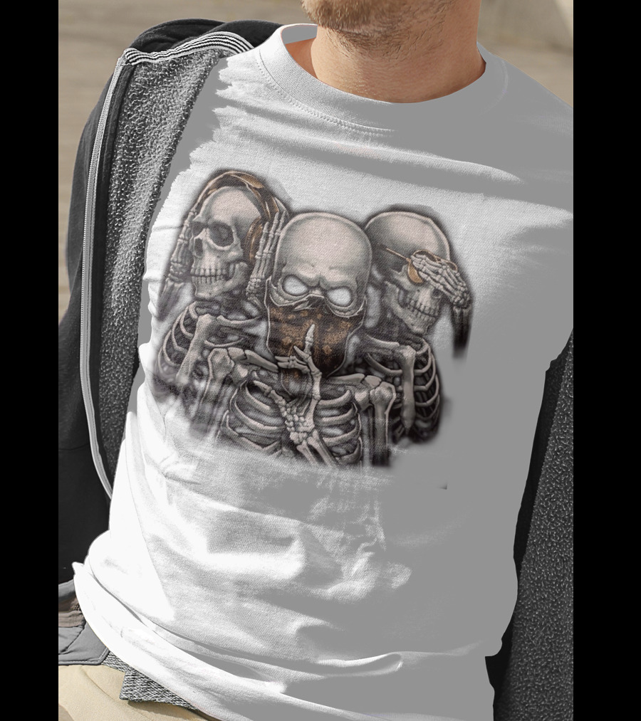 Skull Skeletons With Headphones And Bandana T-Shirt
