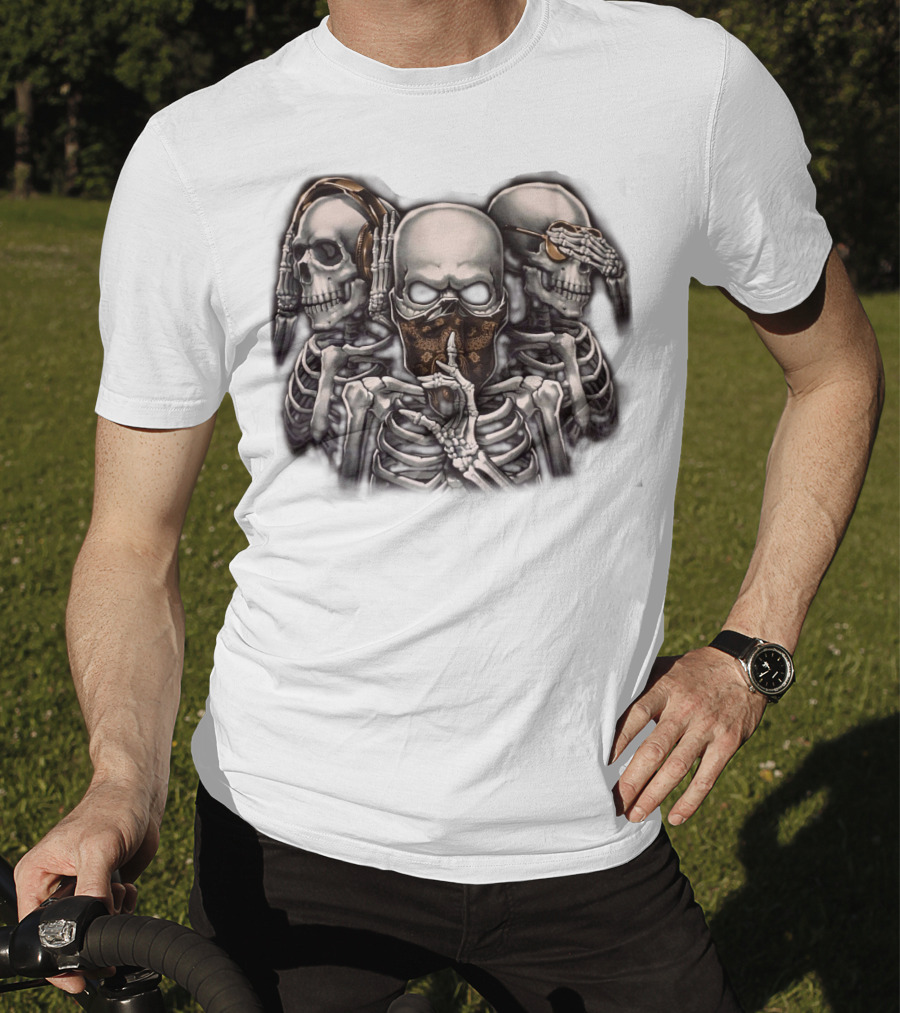 Skull Skeletons With Headphones And Bandana T-Shirt