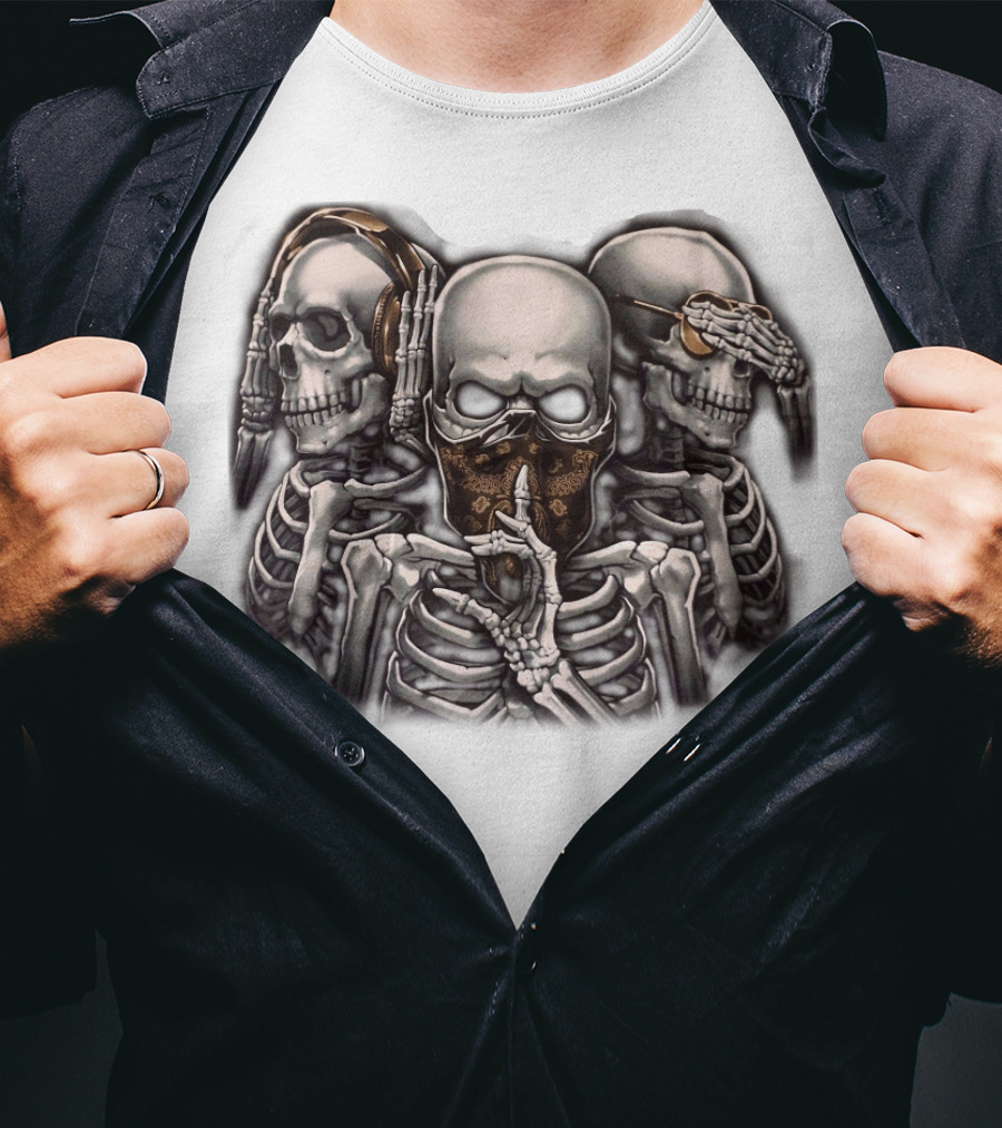 Skull Skeletons With Headphones And Bandana T-Shirt