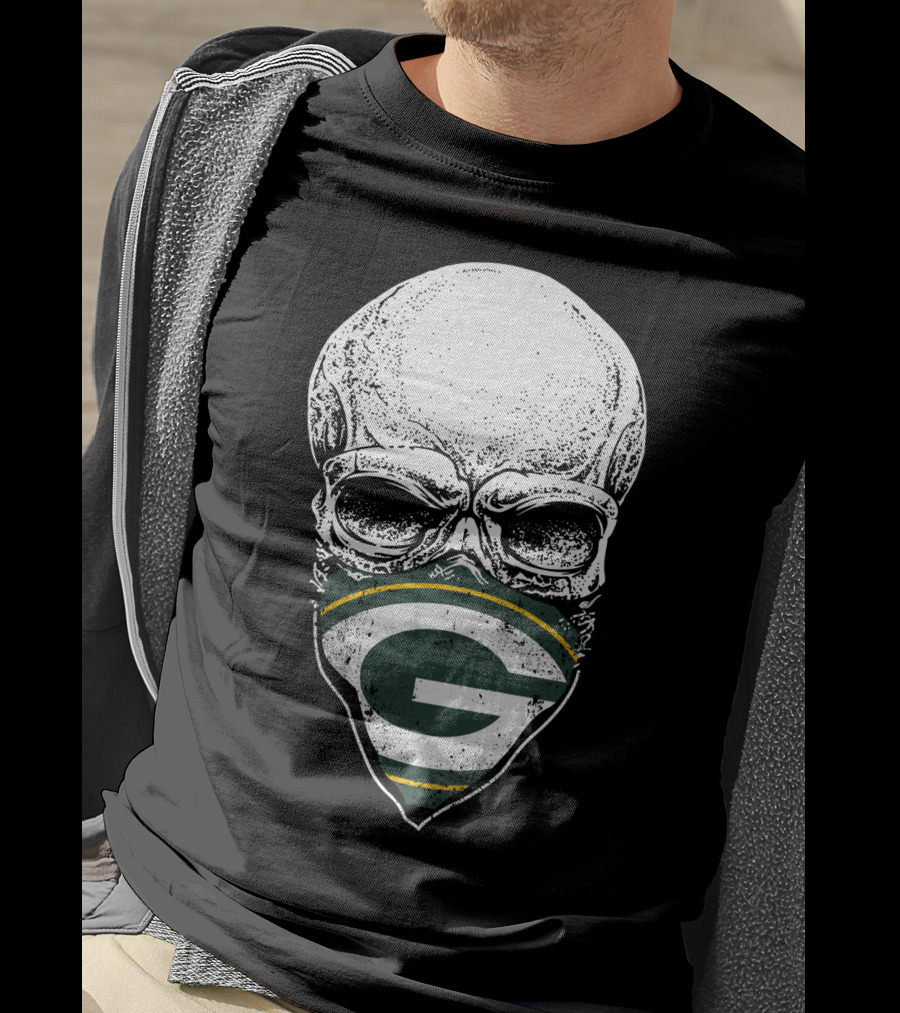 Skull With Green Bay Packers Bandana T-Shirt