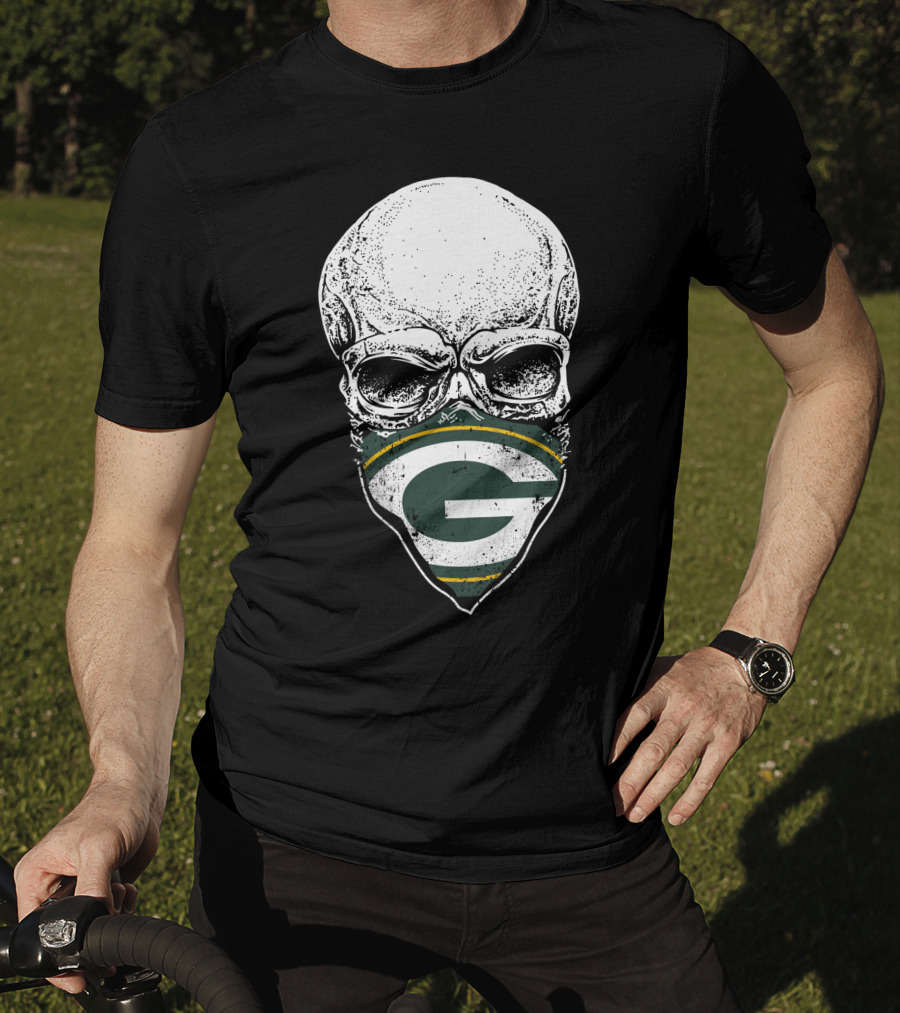 Skull With Green Bay Packers Bandana T-Shirt