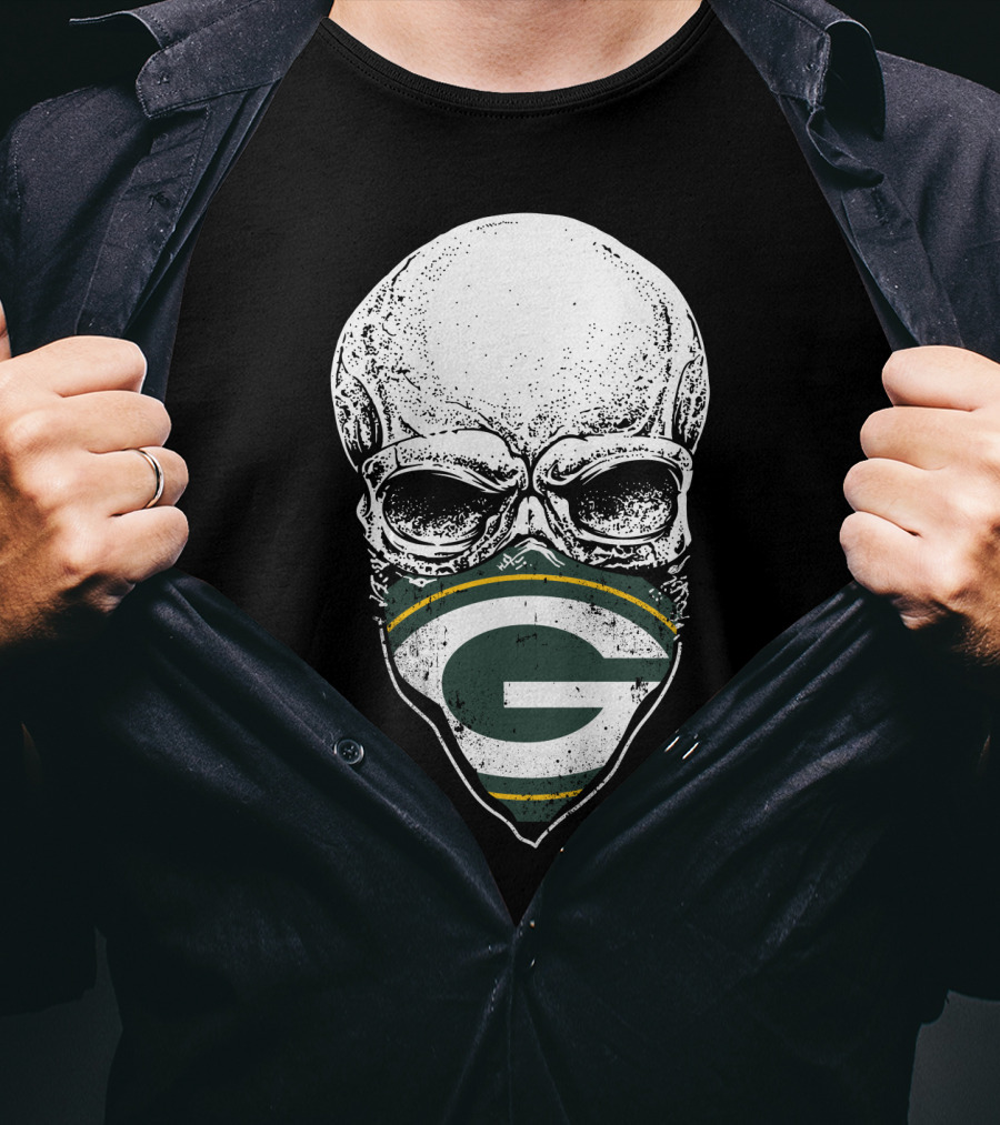 Skull With Green Bay Packers Bandana T-Shirt