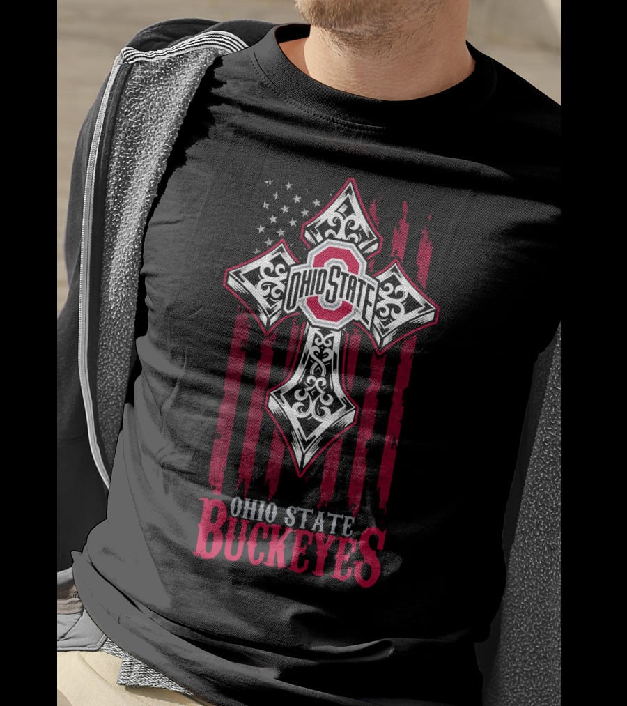 Ohio State Buckeyes Cross With American Flag T-Shirt