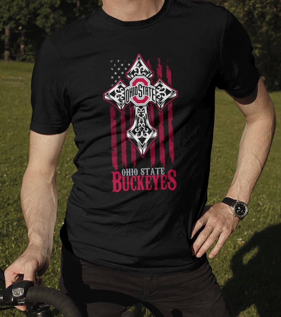 Ohio State Buckeyes Cross With American Flag T-Shirt