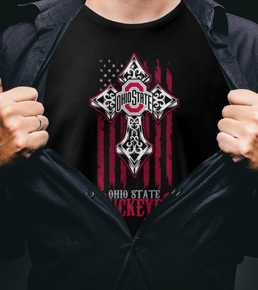 Ohio State Buckeyes Cross With American Flag T-Shirt