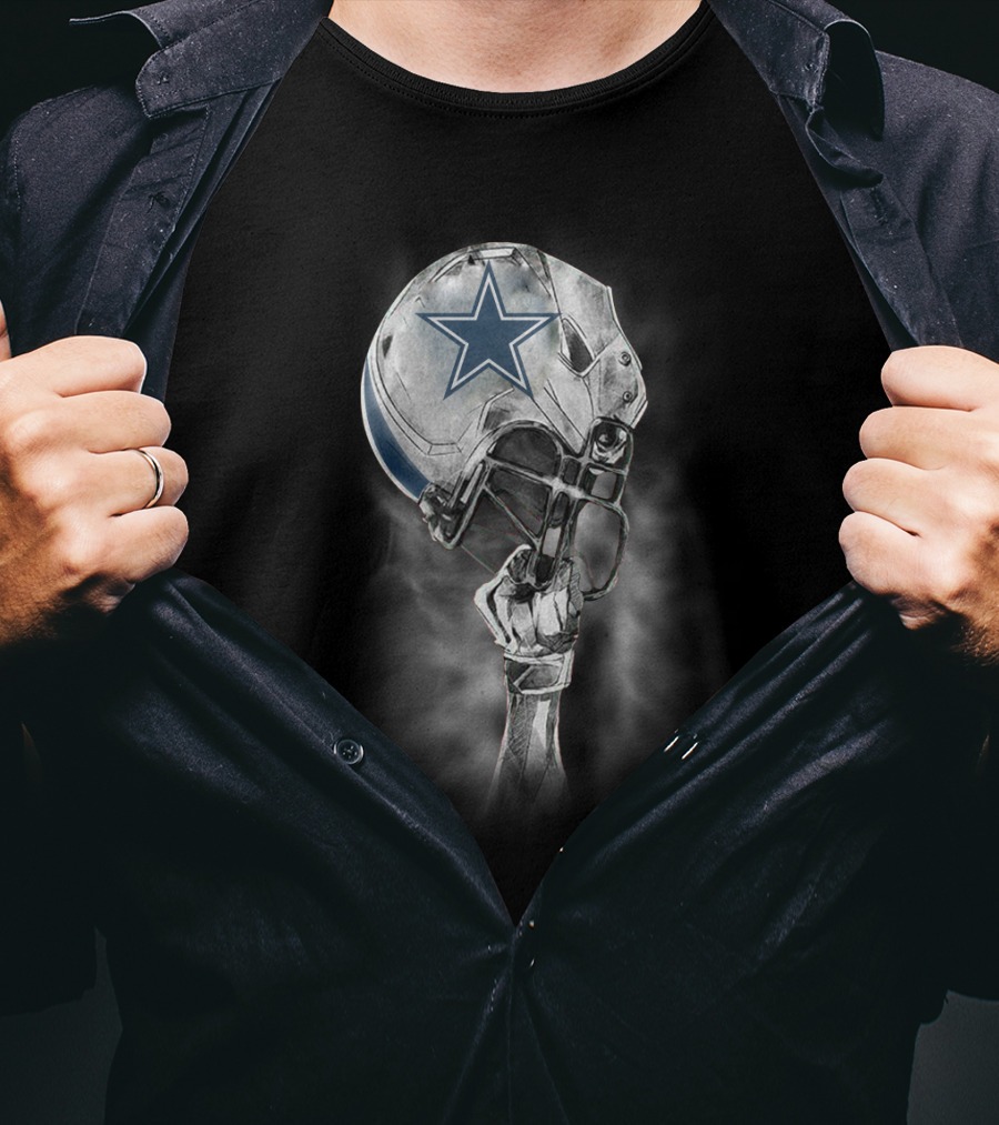 Dallas Cowboys Star Emblem On Raised Football Helmet T-Shirt