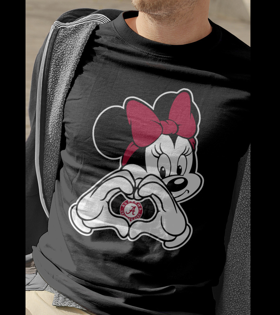 Minnie Mouse Heart Hands Alabama Crimson Tide A Logo Bow T-Shirt