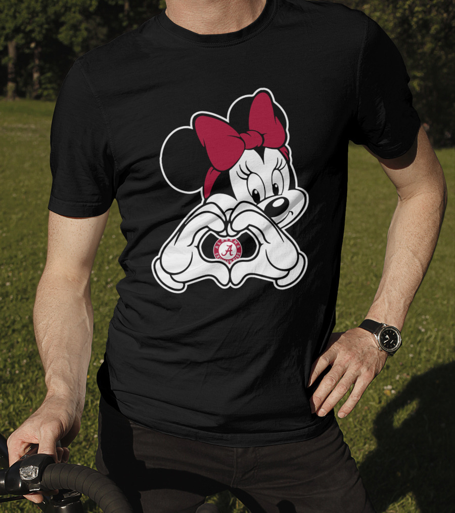 Minnie Mouse Heart Hands Alabama Crimson Tide A Logo Bow T-Shirt