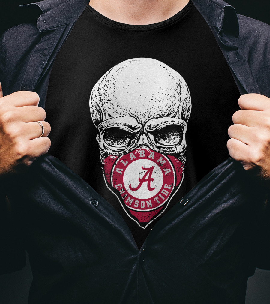 Alabama Crimson Tide A Logo Skull Face Mask T-Shirt